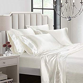 AiMay 6 Piece Satin Italian Style Bed Sheet Set Deep Pocket Stripes 1800 Luxury Rich Silk 1 Flat Sheet 1 Fitted Sheet 4 Envelope Pillowcases Stain-Resistant Wrinkle Free King, Grey AiMay 6 Piece Satin Italian Style Bed Sheet Set Deep Pocket Stripes 1800 Luxury Rich Silk 1 Flat Sheet 1 Fitted Sheet 4 Envelope Pillowcases Stain-Resistant Wrinkle Free King, Grey